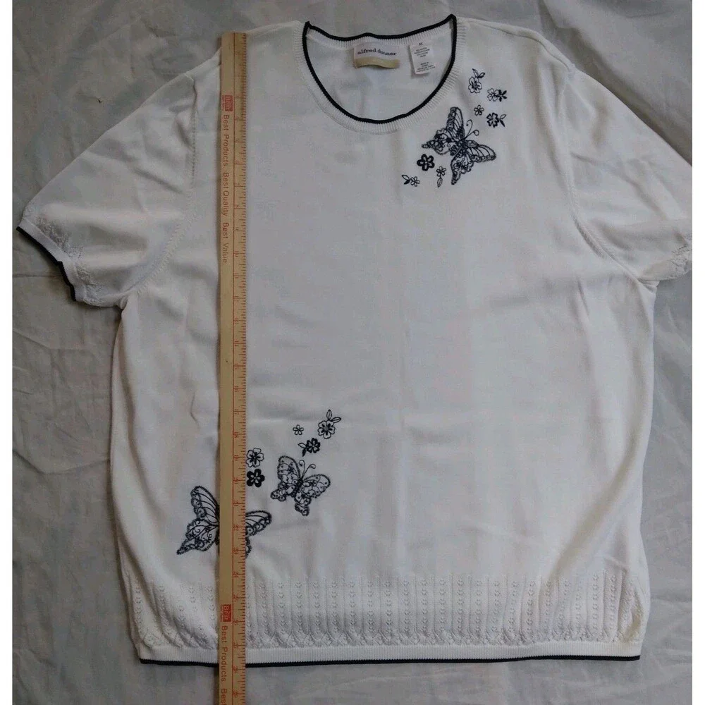 Alfred Dunner White Sweater Embroidered Butterfly Cottagecore Grandmacore 2X
